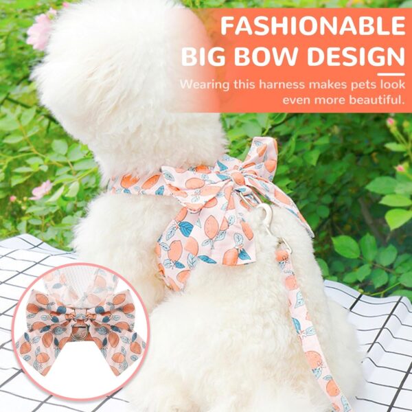 Dog Harness and Leash Set with Bow Knot No Pull Pet Floral Harness with D-Ring Soft Mesh Dog Harness Vest Set Escape Proof Princess Puppy Harness for Small Girl Dogs Cats（Orange M） - Image 2