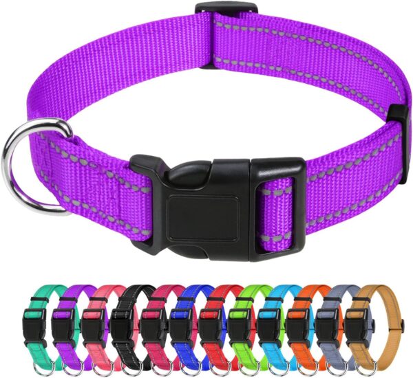 TagME Reflective Nylon Dog Collars, Adjustable Classic Dog Collar with Quick Release Buckle for Small Dogs, Purple, 5/8" Width