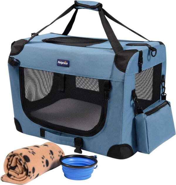 Portable Collapsible Dog Crate, Travel Dog Crate 24x17x17 with Soft Warm Blanket and Foldable Bowl for Large Cats & Small Dogs Indoor and Outdoor