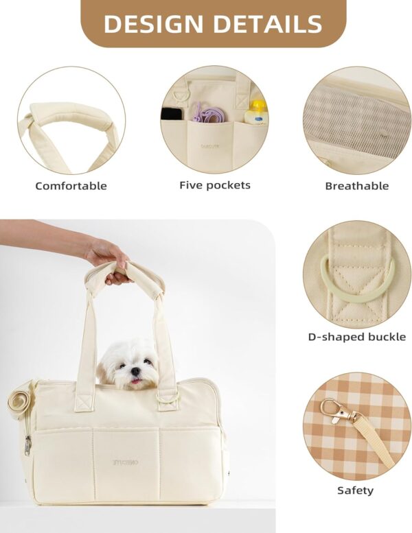 Dog Carrier for Small Dogs Rabbit cat with Large Pockets, Cotton Bag, Dog Carrier Soft Sided, Collapsible Travel Puppy Carrier (Beige, 13.6" L x 6.5" W x 10" H) - Image 5