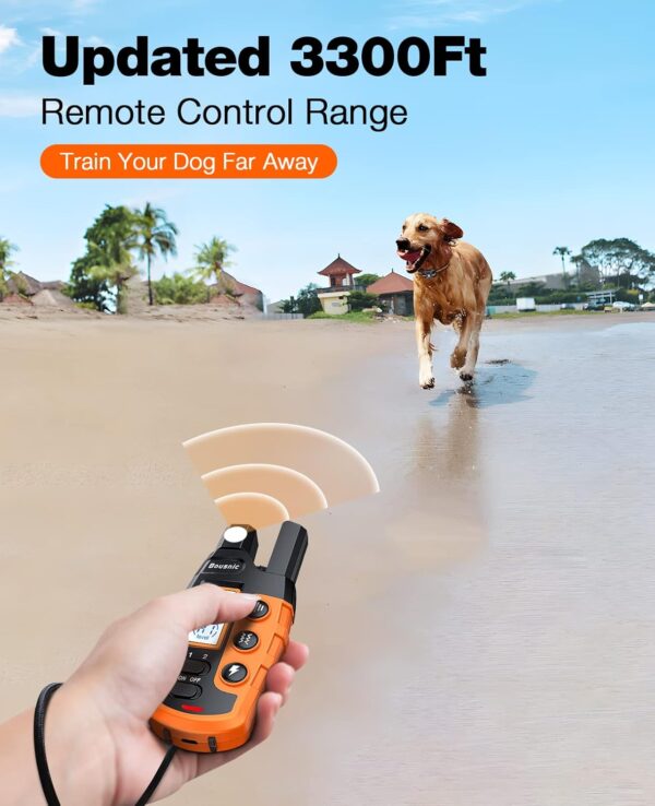 Bousnic Dog Shock Collar - 3300Ft Dog Training Collar with Remote for 5-120lbs Small Medium Large Dogs Rechargeable Waterproof e Collar with Beep (1-8), Vibration(1-16), Safe Shock(1-99) (Orange) - Image 3