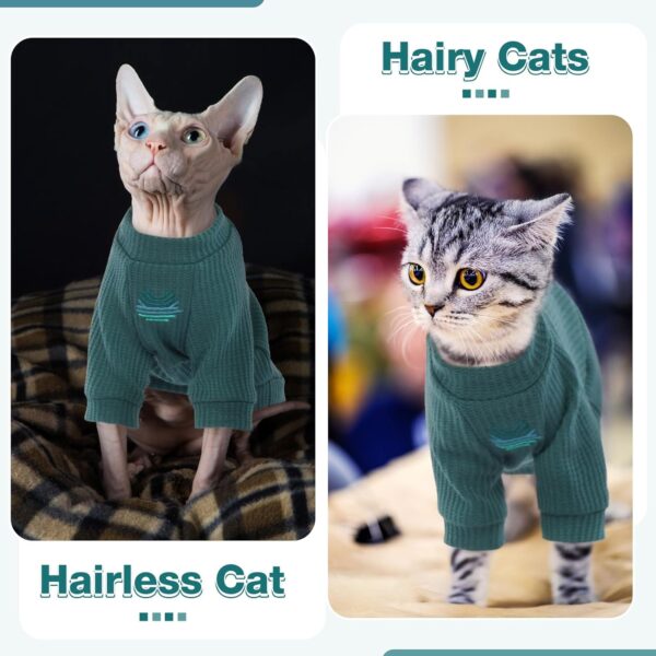 ROZKITCH Sphynx Cat Clothes, Breathable Hairless Cat Shirt with Sleeves, Turtleneck Kitten Pullover Pajamas Outfit for Cornish Rex, Devon Rex, Peterbald, Puppy Small Dogs All Seasons Green M - Image 4