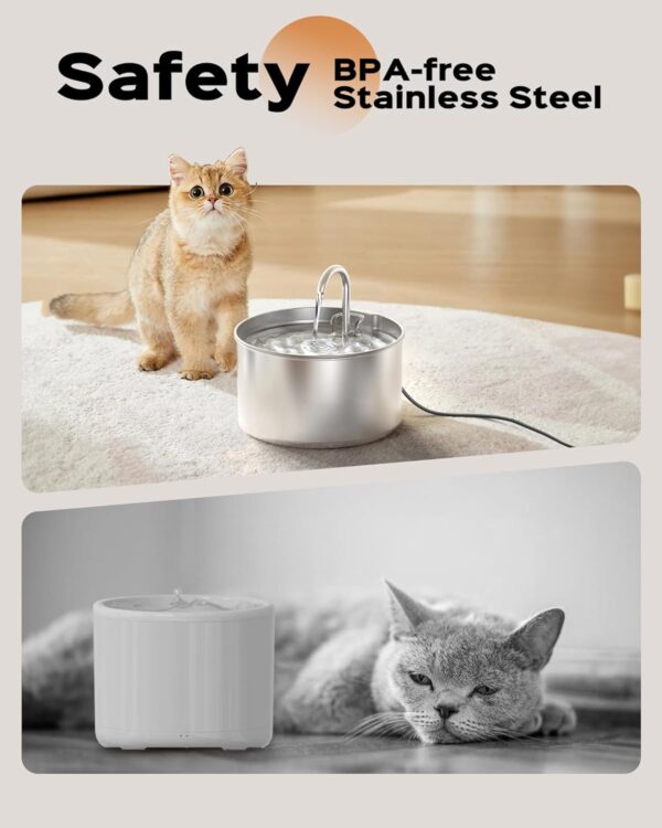 Cat Water Fountain: Stainless Steel Pet Water Fountains Indoor Metal Automatic Cat/Dog Waterer Bowls Faucet Bottle Watering Pets 24/7 Running Water Dispenser for Drinking Ultra Quiet Pump with Filters - Image 5