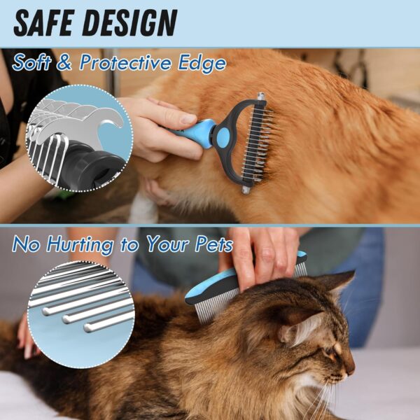 Pet Grooming Brush and Metal Comb Combo, Cat Brush Dog Brush for Shedding, Undercoat Rake for Dogs Grooming Supplies, Dematting Deshedding Brush Dogs Shedding Tool for Long matted Haired Pets, Blue - Image 4