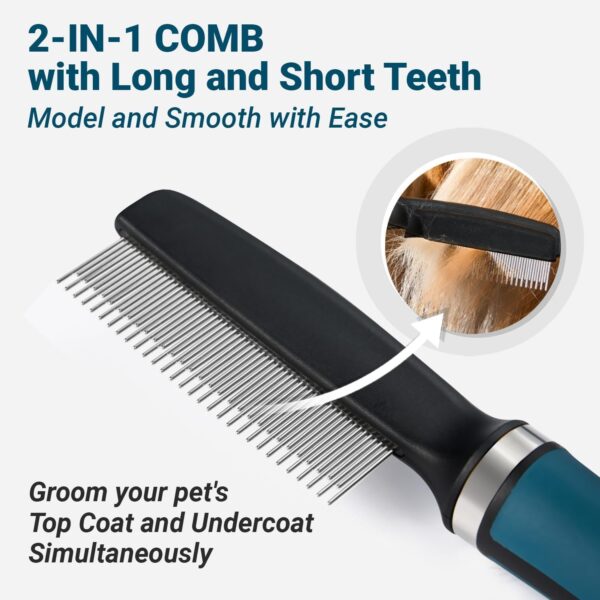 Deshedding Dog Brush Dog Comb Combo, Professional Undercoat Rake, Pet Grooming Brush for Dog Cat Grooming Supplies, Dematting Deshedding Brush Dogs Shedding Tool for Long Matted Haired Pets - Image 3