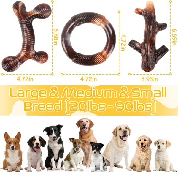 Dog Toys, 3 Pack Indestructible Dog Chew Toys for Aggressive Chewers, Tough Nylon Real Bacon Flavor Teething Chew Toys for Large Medium Small Dog Breeds (Brown1) - Image 4