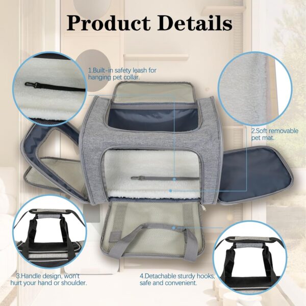 Dog Cat Carrier Pet Carriers for Small Medium Large Cats Dogs Carrier Soft Sided Small Puppy Dog Carrier Portable Foldable Airline Approved Dog Cat Travel Carrier Grey Medium - Image 7