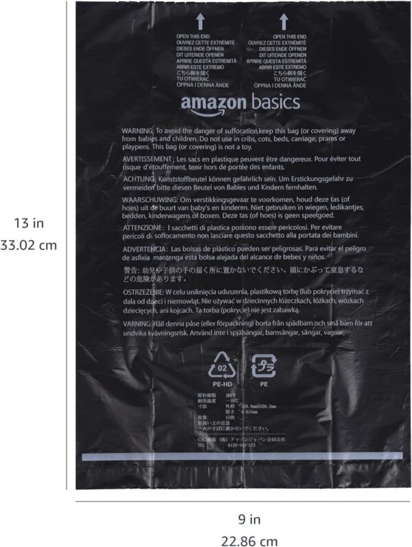 Amazon Basics Dog Poop Leak Proof Bags with Dispenser and Leash Clip, Unscented, 900 Count, 60 Pack of 15, Black, 13 Inch x 9 Inch - Image 5