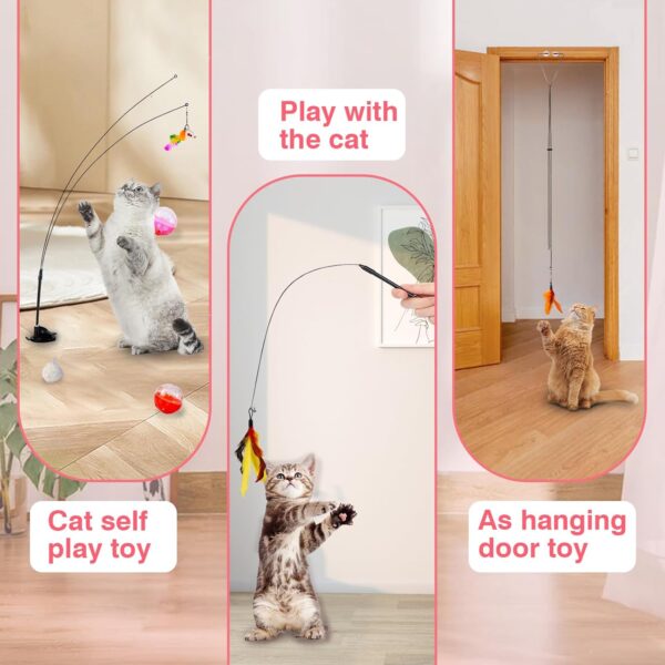 Interactive Cat Toy Suction Cup Cat Bird Simulation Cat Toy Set Self Play Cat and Kitten Toys for Indoor Cats 3Pcs Cat Wand Toy 14Pcs Cat Feather Replacement Toys Hanging Cat String and Mouse Toy - Image 5