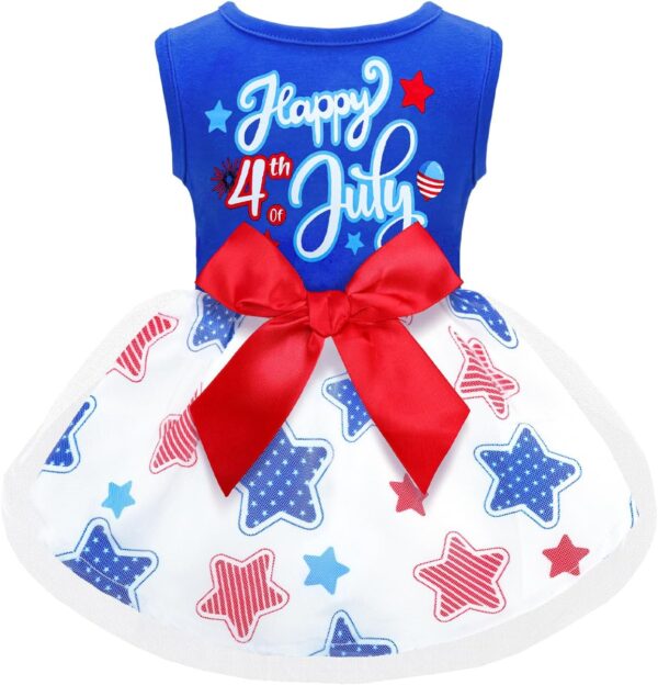 Happy 4th of July Dog Outfit Patriotic Dog Tulle Dress with Red Bowknot Independent Day Dog Pet Doggie Apparel Clothes for Small Dogs Puppy Cats Girl