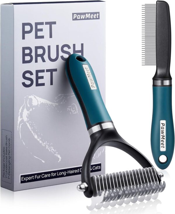 Deshedding Dog Brush Dog Comb Combo, Professional Undercoat Rake, Pet Grooming Brush for Dog Cat Grooming Supplies, Dematting Deshedding Brush Dogs Shedding Tool for Long Matted Haired Pets