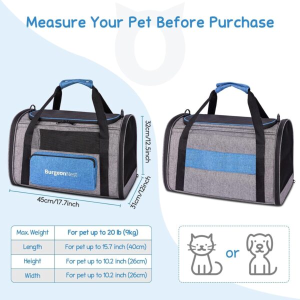 BurgeonNest Cat Carrier for Large Cats 20 lbs,Medium Cats Under 25 lbs,2 Cats and Small Dogs with Unique Side Bag,Top Load Pet Carrier Soft-Sided Escape Proof with 4 Ventilated Windows - Image 2