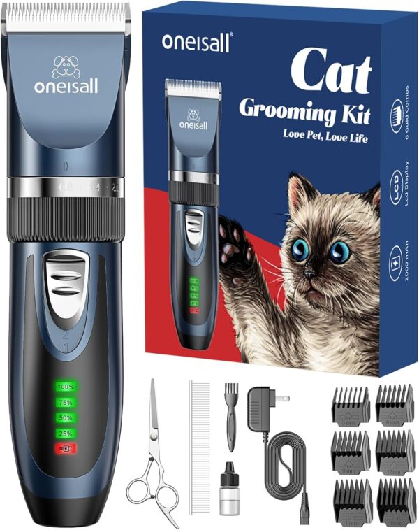 oneisall Cat Clippers for Matted Hair, Quiet Cat Shaver for Long Hair, Cordless Cat Hair Trimmer for Grooming, 2 Speed Pet Shaver Cat Grooming Kit for Cats Small Dogs Animals (Blue)…