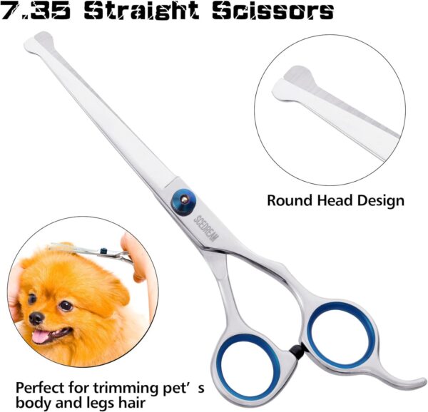 Dog Grooming Scissors for Dogs with Safety Round Tips, 5 in 1 Dog Scissors for Grooming, Curved Dog Grooming Scissors,Professional Pet Grooming Shears Set for Dogs and Cats - Image 4