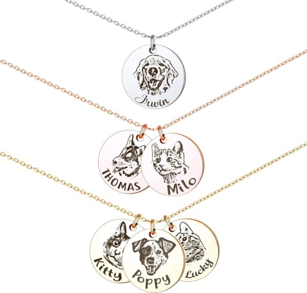 Anavia Personalized Pet Portrait Necklace, Handmade Pet Memorial Jewelry Gift, Customized Round Disc Photo Engraved Necklace Pet Gifts, Dog Cat Necklace for Animal Lover, Dog Mom, Dog Dad