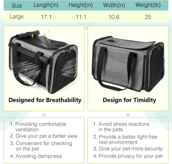 YUDODO 25 lbs Lightproof Pet Carriers Airline Approved Dog Cat Travel Soft Sided Carrier Reflective Mesh Safe Pet Cat Carrier Foldable Portable Small Animal Rabbit Puppy Cat Carrier Grey Green - Image 2