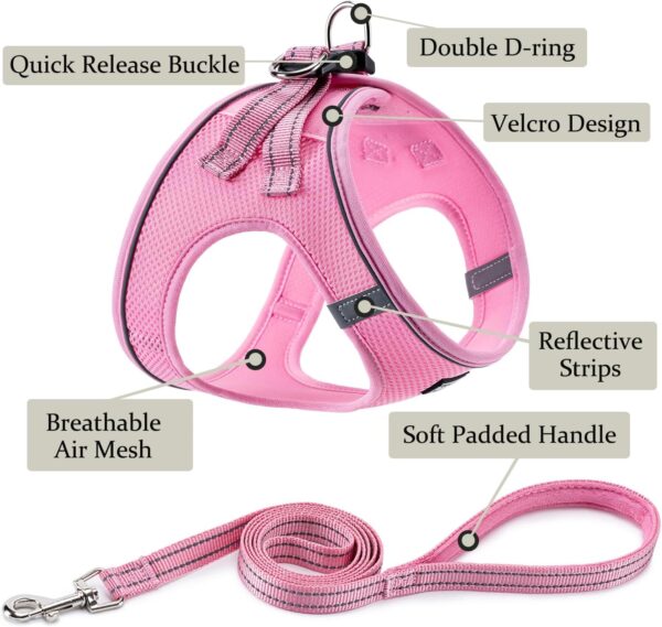 BOOMIBOO Dog Harness with Leash Set, No Pull Adjustable Reflective Step-in Puppy Pet Vest Harnesses for Small Medium Large Dogs and Cats,Pink XS - Image 2