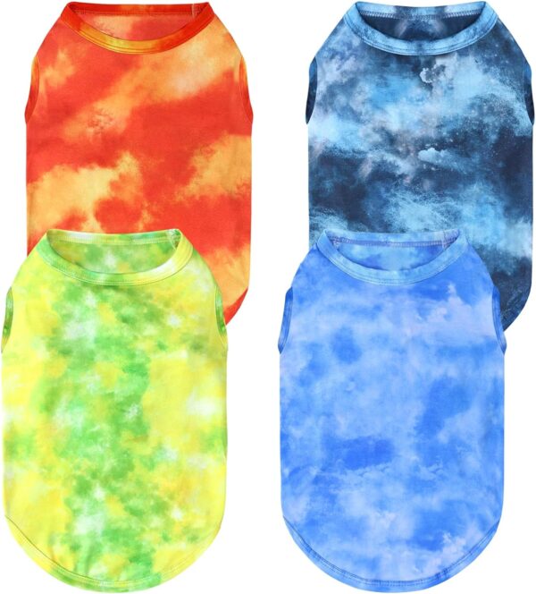 XPUDAC 4 Pack Dog Shirt Tie Dye Lightweight Dog Clothes for Small Dogs Boy Girls Breathable Stretchy Tank Top Vest-Medium