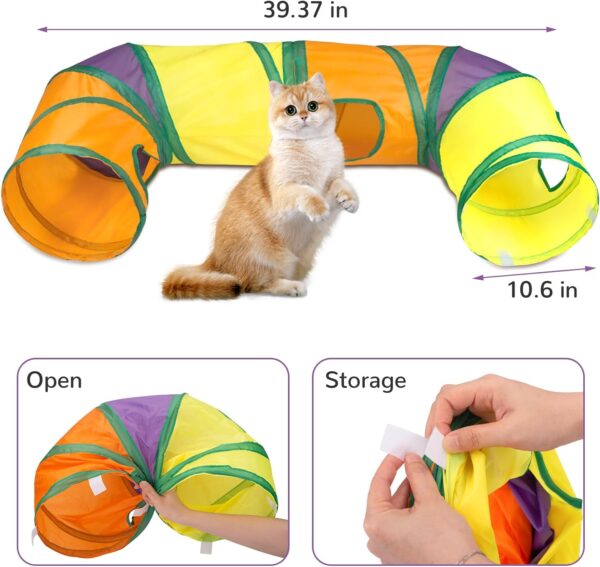 Cat Toys Bundle 33 Pcs,Cat Play Tunnel for Indoor Cats,Kitten Toys Include 2 Collapsible Cat Tunnel Tube Tent,Cat Feather Teaser Wand,Cat Bell Rainbow Ball Crinkle Toy Springs Mouse Toys Pom Pom Balls - Image 5