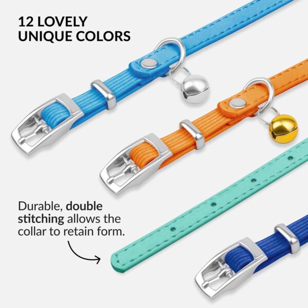 CollarDirect Leather Cat Collar with Bell - Kitten Collar, Small and Big Cat Collar for Boy Cats, Girl Cats with Safety Elastic Strap (Neck Fit 8"-11", Mint Green) - Image 5