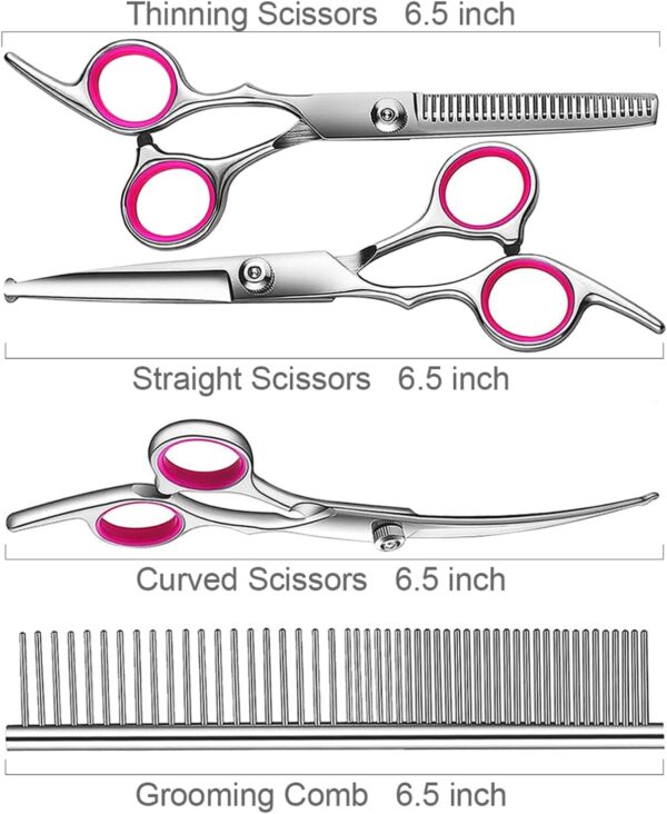 5 in1 Dog Grooming Scissors Kit, Professional Dog Scissors for Grooming with Safety Round Tips, Titanium Coated Grooming Scissors Kit for Dogs Cat Pet At Home - Image 6