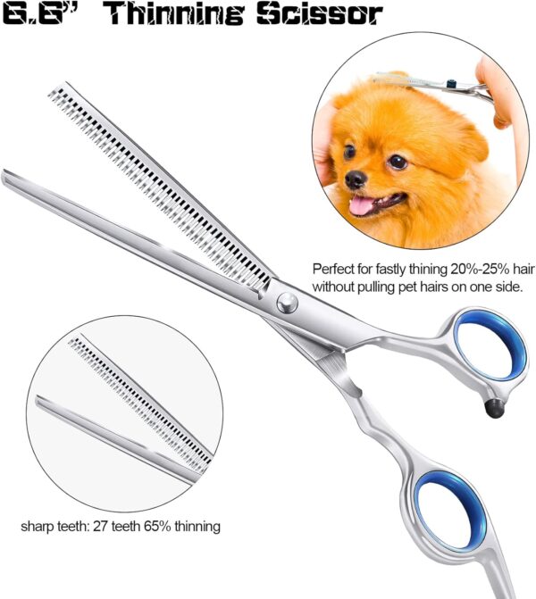 Dog Grooming Scissors for Dogs with Safety Round Tips, 5 in 1 Dog Scissors for Grooming, Curved Dog Grooming Scissors,Professional Pet Grooming Shears Set for Dogs and Cats - Image 6