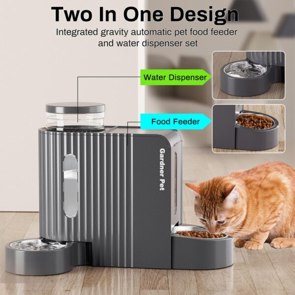 Automatic Gravity Cat Food Feeder and Water Dispenser Stainless Steel Two-in-One Set Large Capacity Dispenser for Pets Dogs, Puppies, Kittens, Rabbits - Image 2