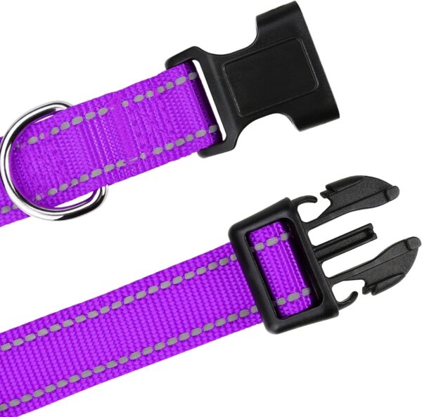 TagME Reflective Nylon Dog Collars, Adjustable Classic Dog Collar with Quick Release Buckle for Small Dogs, Purple, 5/8" Width - Image 4