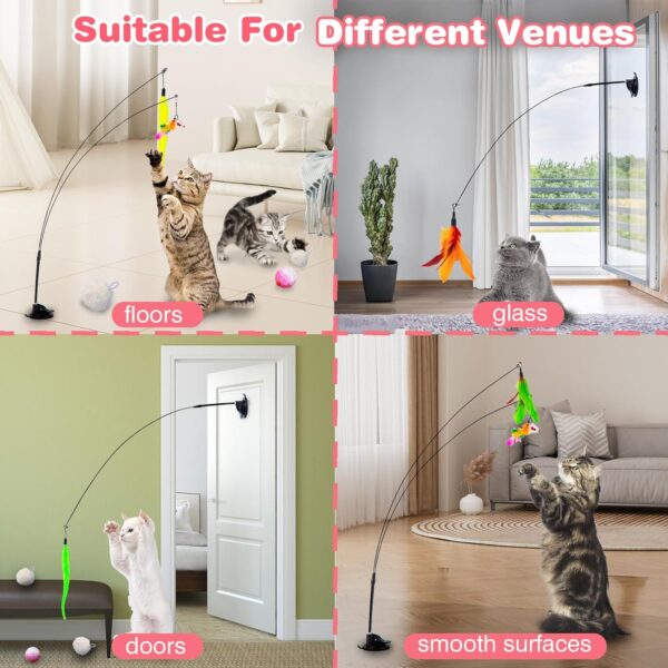 Interactive Cat Toy Suction Cup Cat Bird Simulation Cat Toy Set Self Play Cat and Kitten Toys for Indoor Cats 3Pcs Cat Wand Toy 14Pcs Cat Feather Replacement Toys Hanging Cat String and Mouse Toy - Image 4