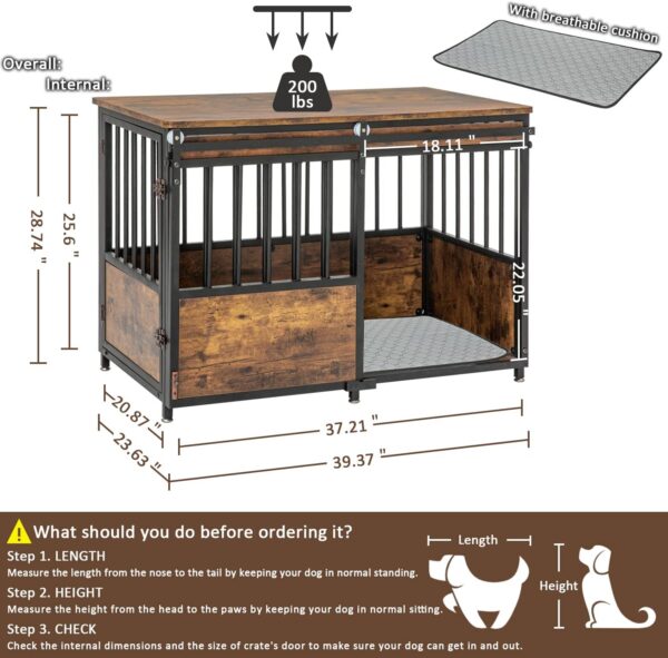 KOOPRO 40 Inch Dog Crate Furniture with Cushion for Large Medium Dogs, Wooden Heavy Duty Dog Kennel with Double Doors, Decorative Pet House Dog Cage Side End Table Indoor, Sliding Door Chew-Resistant - Image 2