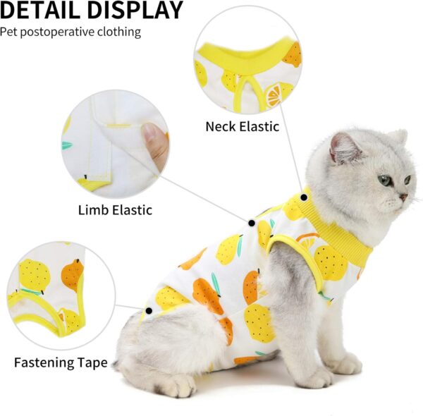 Cat Professional Surgical Recovery Suit,E-Collar Alternative for Cats Dogs,After Surgery Wear, Pajama Suit,Home Indoor Pets Clothing (M (6-8 1bs), Lemon) - Image 2