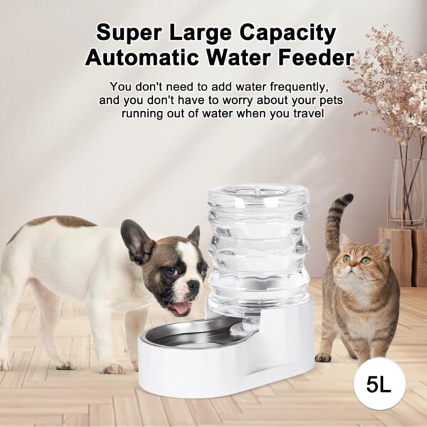 RIZZARI Automatic 5L Pet Waterer, Gravity Stainless Steel Water Dispenser, 100% BPA-Free, Large Capacity Water Feeder for Cats and Small and Medium-Sized Dogs - Image 3