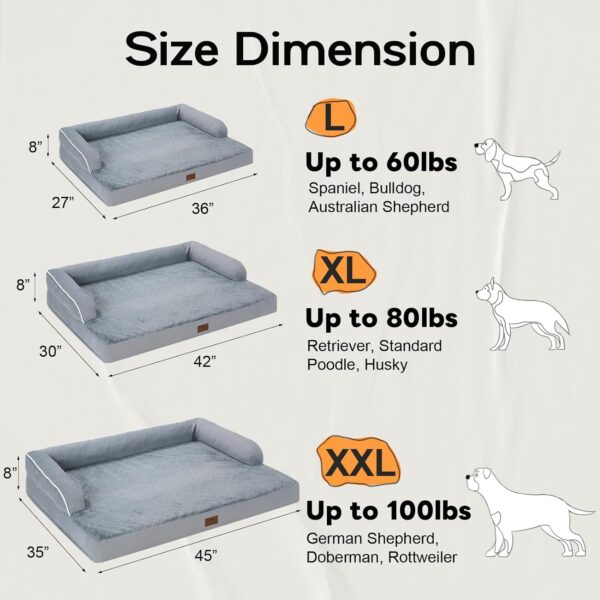 Large Dog Bed Orthopedic Washable - Beds Bolster - Medium XL XLarge Big Dogs - Memory Foam Couch Sofa - Waterproof with Removable Cover - Image 6