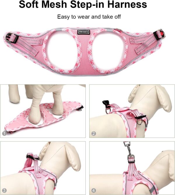 Soft Mesh Dog Harness and Leash Set, No-Chock Step-in Reflective Breathable Lightweight Easy Walk Escape Proof Vest Harnesses with Safety Buckle for Small Medium Dogs, Cats (Pink, S) - Image 8