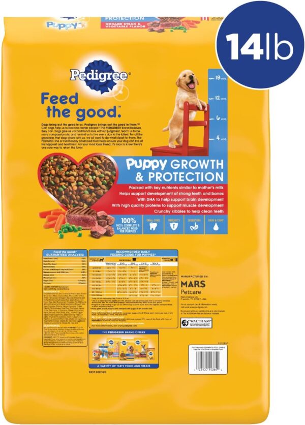 Pedigree Puppy Growth & Protection Dry Dog Food Grilled Steak & Vegetable Flavor, 14 lb. Bag - Image 2