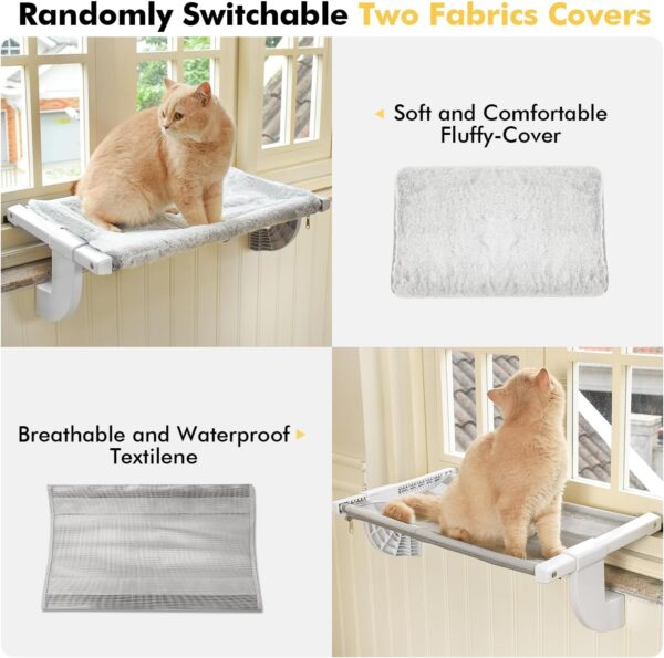 Window Sill Mount Cat Perch for Indoor Cats, One-Step Sliding Clamping Slot Adjustment Cat Hammock with Removable Two Fabrics Covers, No Suction Cups Cat Bed for Windowsill & Bedside (Medium) - Image 2