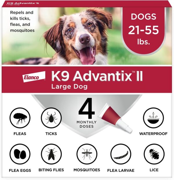 K9 Advantix II Large Dog Vet-Recommended Flea, Tick & Mosquito Treatment & Prevention | Dogs 21 - 55 lbs. | 4-Mo Supply