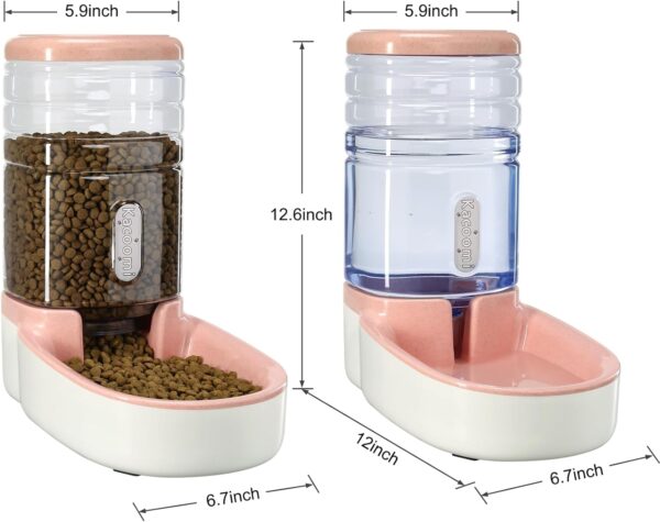 Automatic Dog Cat Feeder and Water Dispenser Gravity Food Feeder and Waterer Set with Pet Food Bowl for Small Medium Dog Puppy Kitten, Large Capacity 1 Gallon x 2(Pink) - Image 2