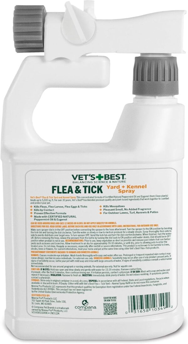 Vet's Best Flea and Tick Yard and Kennel Spray - kills Mosquitoes with Certified Natural Oils - Plant Safe with Ready-to-Use Hose Attachment - 32 oz - Image 2