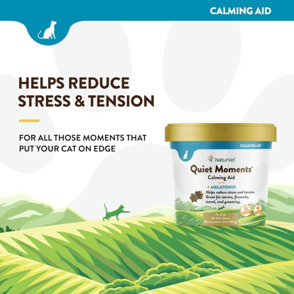 NaturVet –Quiet Moments Calming Aid for Cats Plus Melatonin – 60 Soft Chews – Helps Reduce Stress & Promote Relaxation – Great for Storms, Fireworks, Travel & Grooming - Image 3