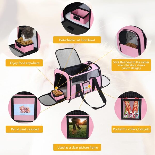 Cat Carrier, Dog Carrier, Pet Carrier Airline Approved for Cat, Small Dogs, Kitten, Cat Carriers for Small Medium Cats Under 15lb, Collapsible Soft Sided TSA Approved Cat Travel Carrier, Pink - Image 4