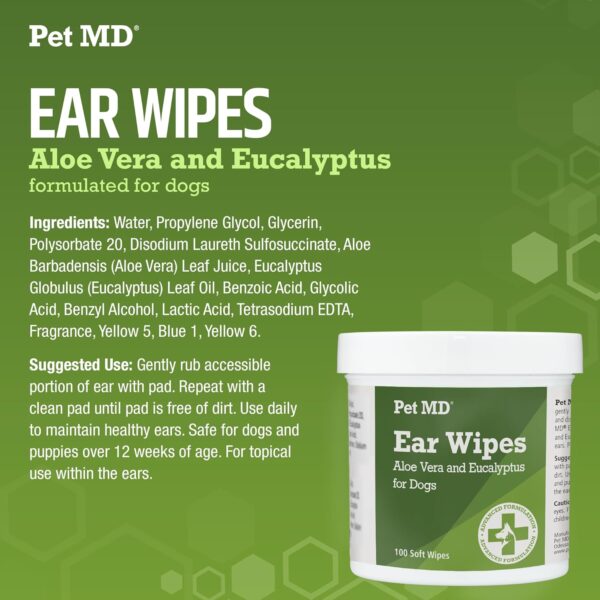 Pet MD - Dog Ear Cleaner Wipes - Otic Cleanser for Dogs to Stop Ear Itching, and Infections with Aloe and Eucalyptus - 100 Count - Image 5