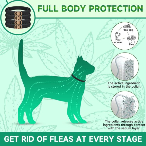 4 Pack Flea Collar for Cats, Cat Flea and Tick Treatment, 8 Months Protection Flea and Tick Prevention for Cats, Waterproof Cat Flea Collar, Adjustable Cat Flea and Tick Collar for Cats Kittens, Black - Image 4