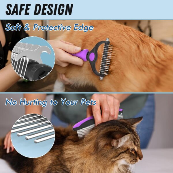 Pet Grooming Brush and Metal Comb Combo, Cat Brush Dog Brush for Shedding, Undercoat Rake for Dogs Grooming Supplies, Dematting Deshedding Brush Dogs Shedding Tool for Long matted Haired Pets, Purple - Image 4