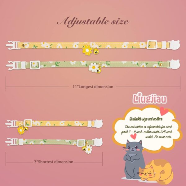 2 Pack Cotton Breakaway Cat Collar with Bell,Yellow&Green Flowers Pendant Cute Cat Collar Kitten Collar,Ideal for Girl Cats Boy Cats - Image 2