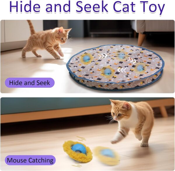 Interactive Cat Toys Ball Fast Rolling in Pouch, Motion Activate Chirping Cat Toy Hide and Seek Mouse Catching Game (Blue) - Image 7