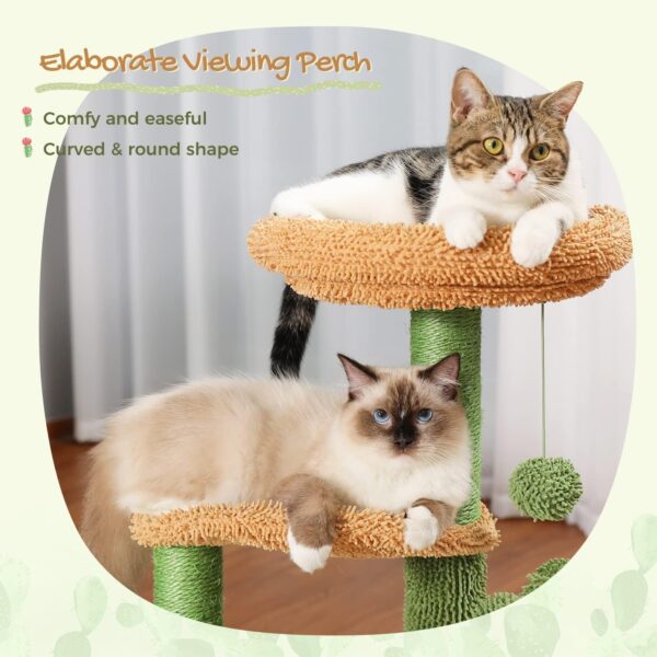 PAWZ Road Cat Tree 32 Inches Cactus Cat Tower with Sisal Covered Scratching Post, Cozy Condo, Plush Perches and Fluffy Balls for Indoor Cats - Image 3