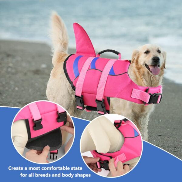 Fragralley Dog Life Jacket Shark, Dog Life Vest Adjustable Ripstop, Dog Swimming Safety Vest with Superior Buoyancy & Rescue Handle for Small Medium Large Dogs, Swim, Pool, Beach, Boating - Image 7