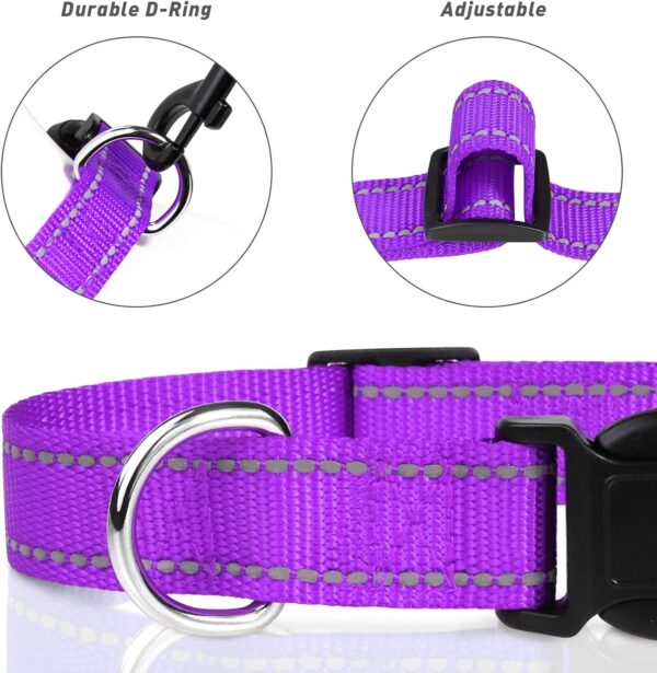 TagME Reflective Nylon Dog Collars, Adjustable Classic Dog Collar with Quick Release Buckle for Small Dogs, Purple, 5/8" Width - Image 3