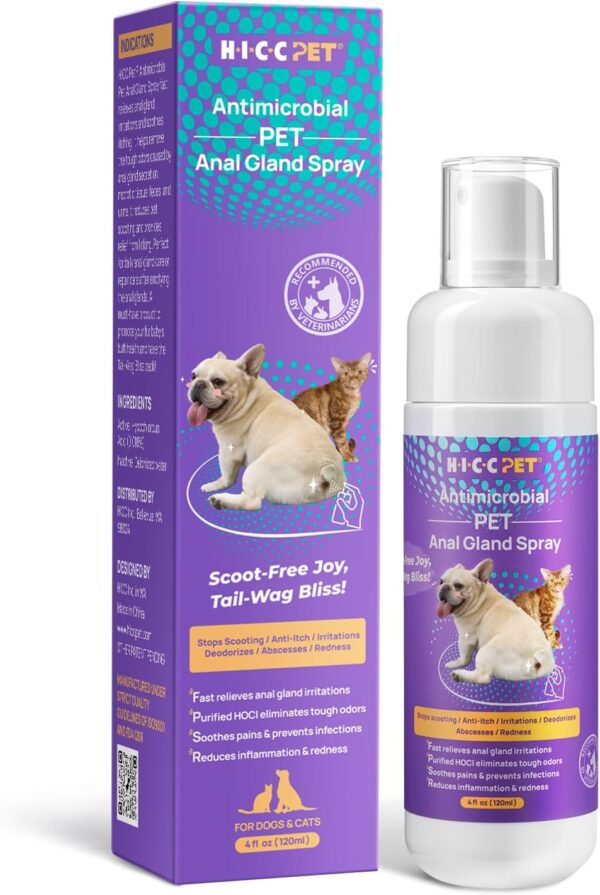 HICC PET Dog Anal Gland Spray - Fast Relieves Anal Gland Irritations and Soothes Itching, Stops Scooting, Eliminates Tough Odors, Pain Relieving & Anti-Itch, Safe for All Animals - 4 Fl Oz